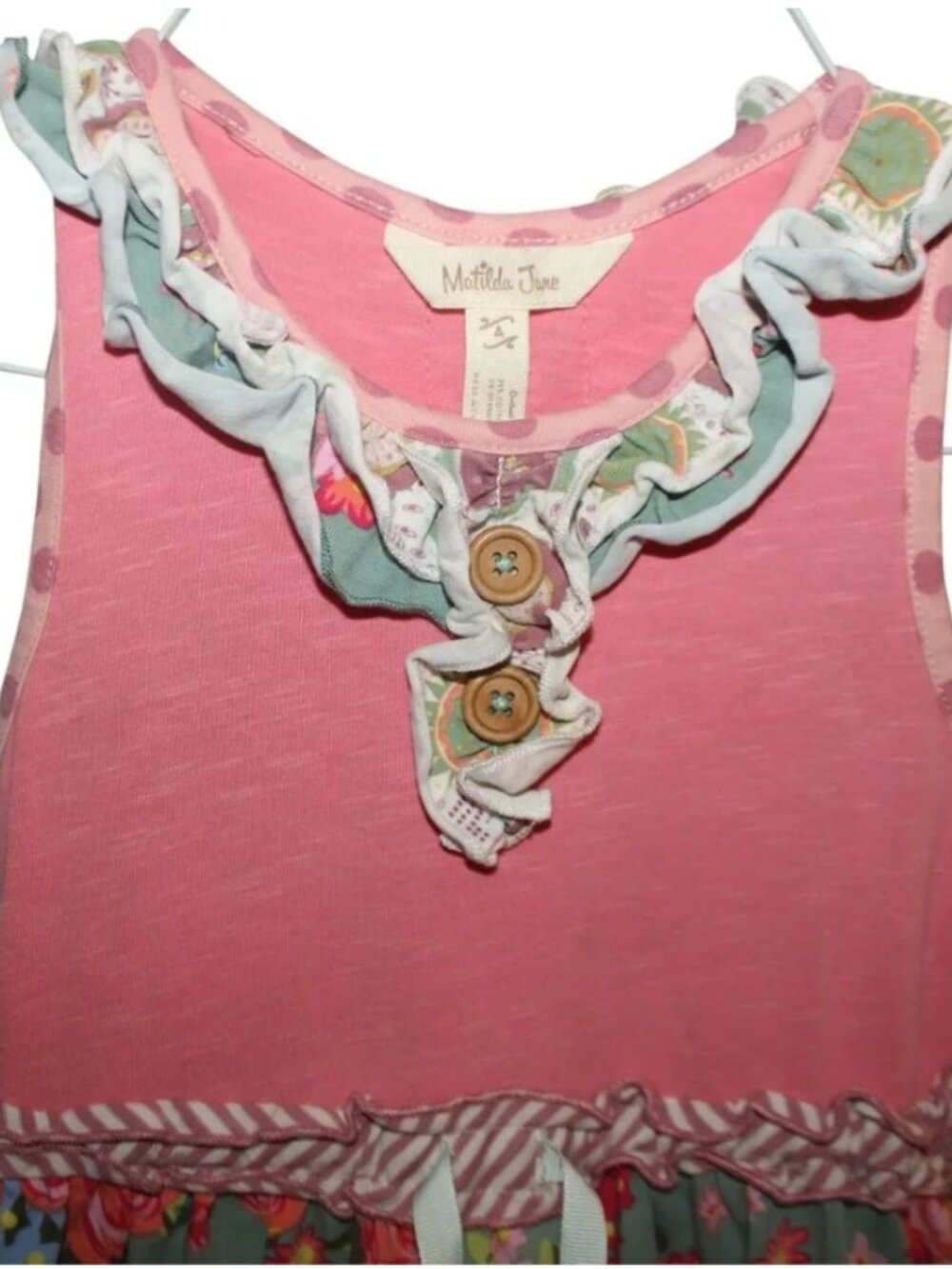 MATILDA JANE Dress Sz 4 Stretch Sundress Girls Patchwork Ruffles Buttons - Picture 2 of 8